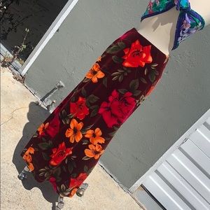 Bright floral velvet maxi skirt